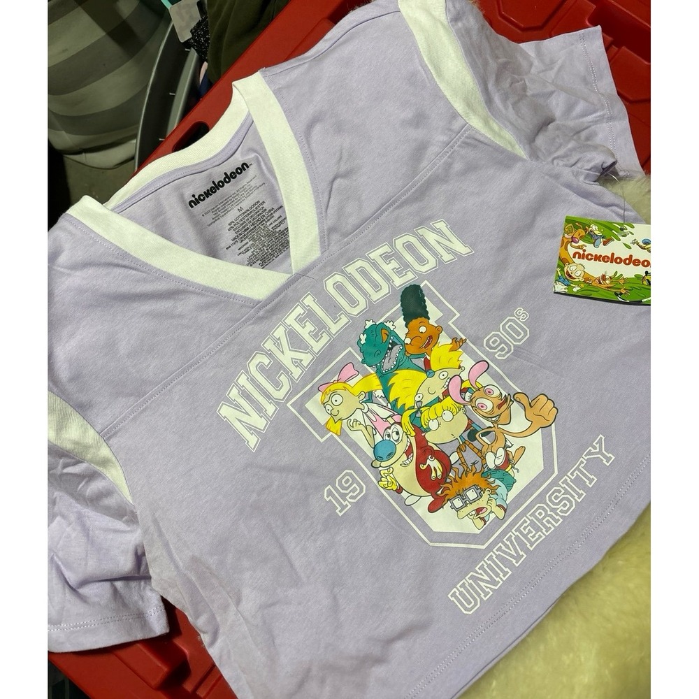 NEW Nickelodeon University 90s y2k Cartoons Lilac Crop Top Tee, Medium